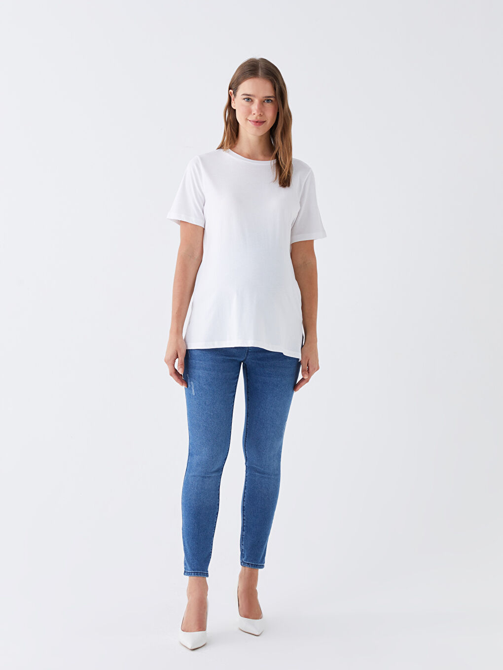 Crew Neck Plain Short Sleeve Maternity T-Shirt-2