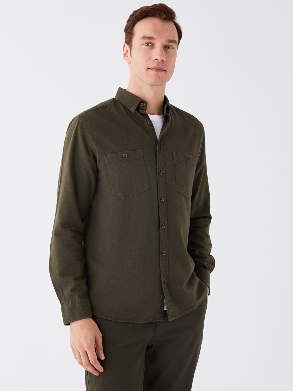 LCWAIKIKI Classic Regular Fit Long Sleeve Gabardine Men's Shirt -W35104Z8-KGJ
