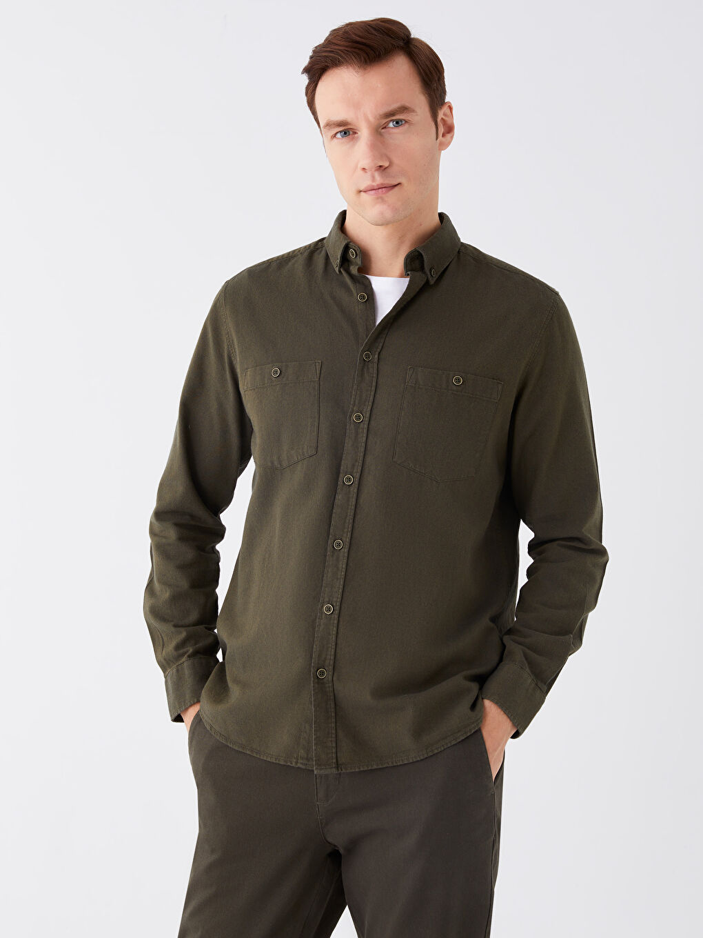 LCWAIKIKI Classic Regular Fit Long Sleeve Gabardine Men's Shirt -W35104Z8-KGJ
