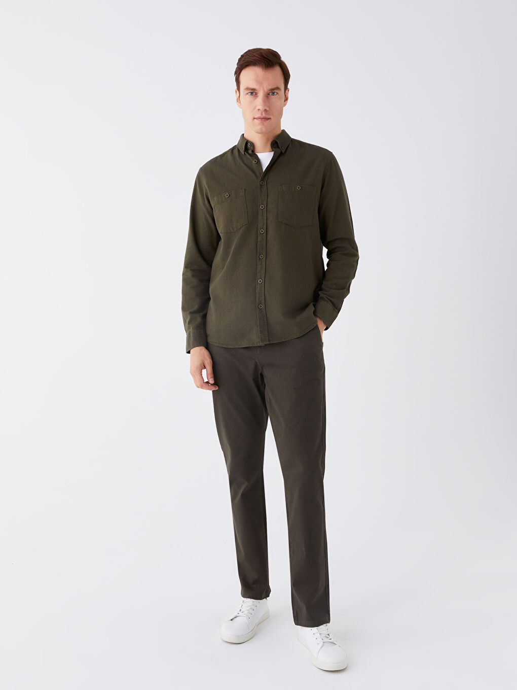 LCWAIKIKI Classic Regular Fit Long Sleeve Gabardine Men's Shirt -W35104Z8-KGJ