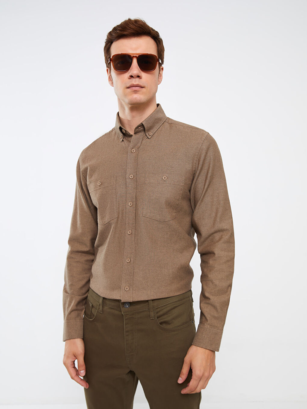 LCWAIKIKI Classic Regular Fit Long Sleeve Gabardine Men's Shirt -W35104Z8-CT9