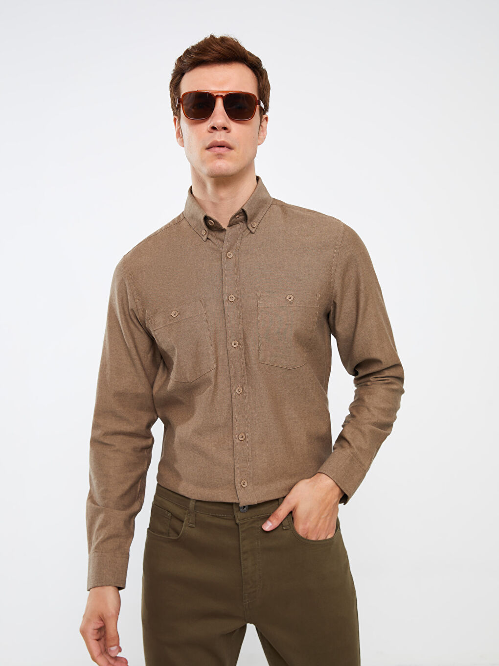 LCWAIKIKI Classic Regular Fit Long Sleeve Gabardine Men's Shirt -W35104Z8-CT9
