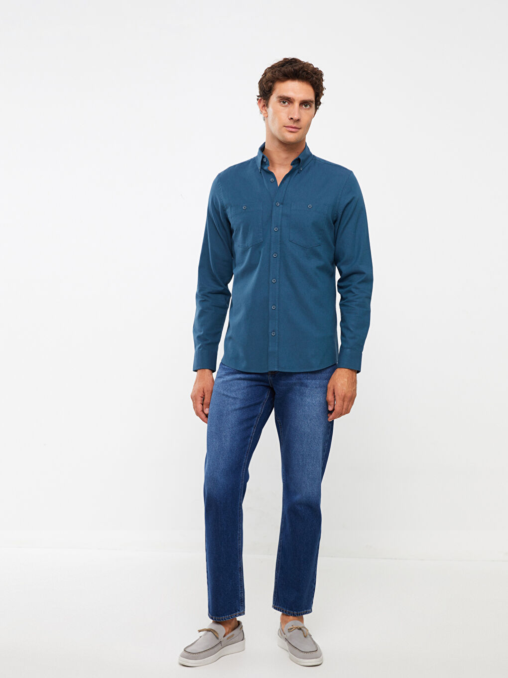 LCWAIKIKI Classic Regular Fit Long Sleeve Gabardine Men's Shirt -W35104Z8-HFG