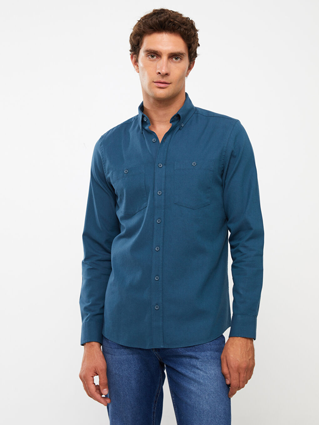 LCWAIKIKI Classic Regular Fit Long Sleeve Gabardine Men's Shirt -W35104Z8-HFG