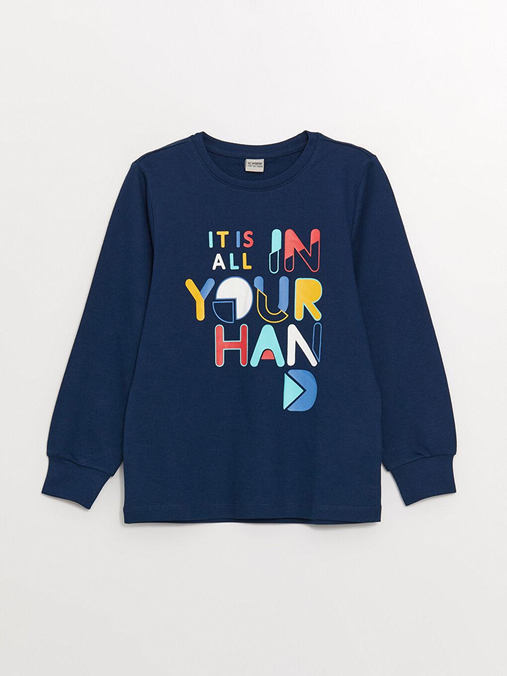 Lacivert Bisiklet Yaka Baskılı Uzun Kollu Erkek Çocuk Pijama Takımı-1