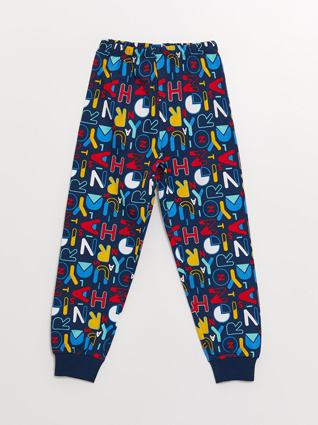 Lacivert Bisiklet Yaka Baskılı Uzun Kollu Erkek Çocuk Pijama Takımı-2