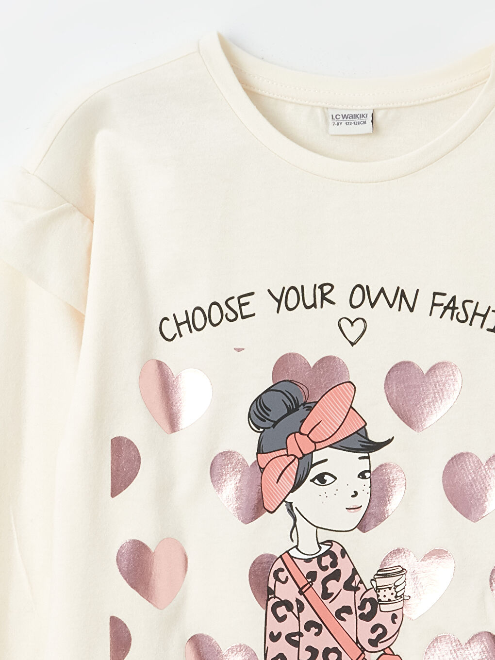 Crew Neck Printed Long Sleeve Girls' T-Shirt-1