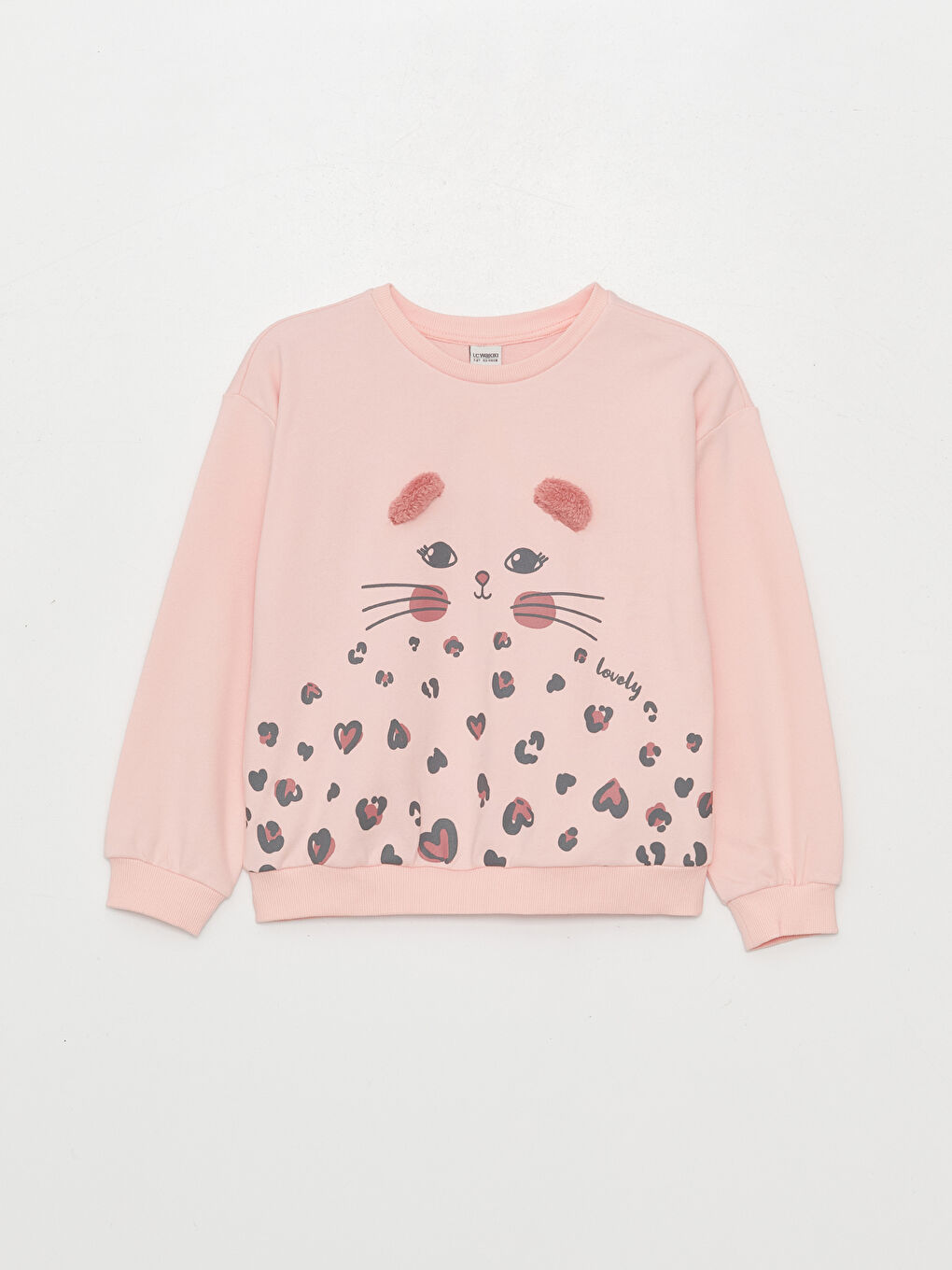 LCW Kids Pembe Bisiklet Yaka Baskılı Uzun Kollu Kız Çocuk Sweatshirt