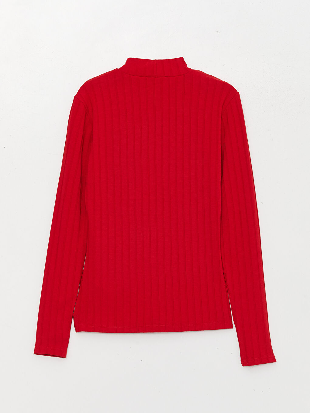 Kırmızı Dik Yaka Düz Uzun Kollu Kadın Tişört-6