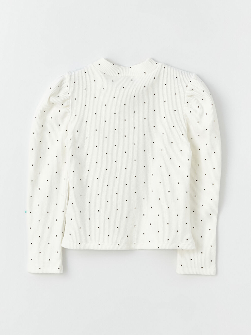 Ekru Dik Yaka Baskılı Uzun Kollu Kız Çocuk Tişört-2