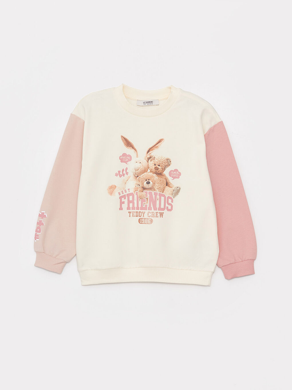 LCW Kids Ekru Bisiklet Yaka Baskılı Uzun Kollu Kız Çocuk Sweatshirt ve Eşofman Altı - 1