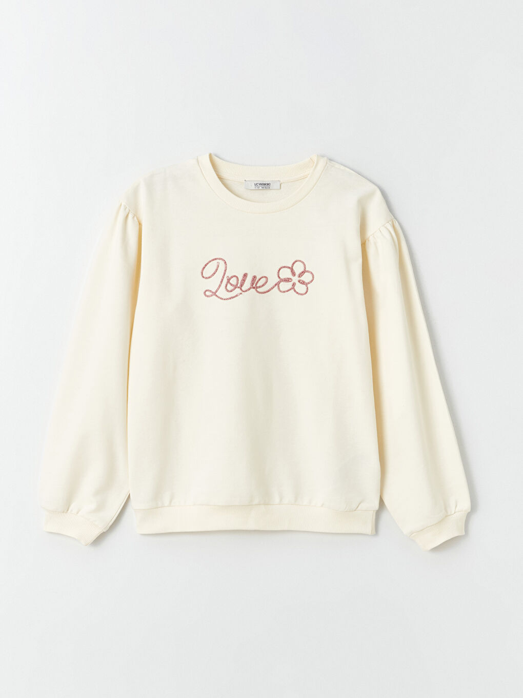 LCW Kids Ekru Bisiklet Yaka Nakışlı Uzun Kollu Kız Çocuk Sweatshirt ve Tayt - 1