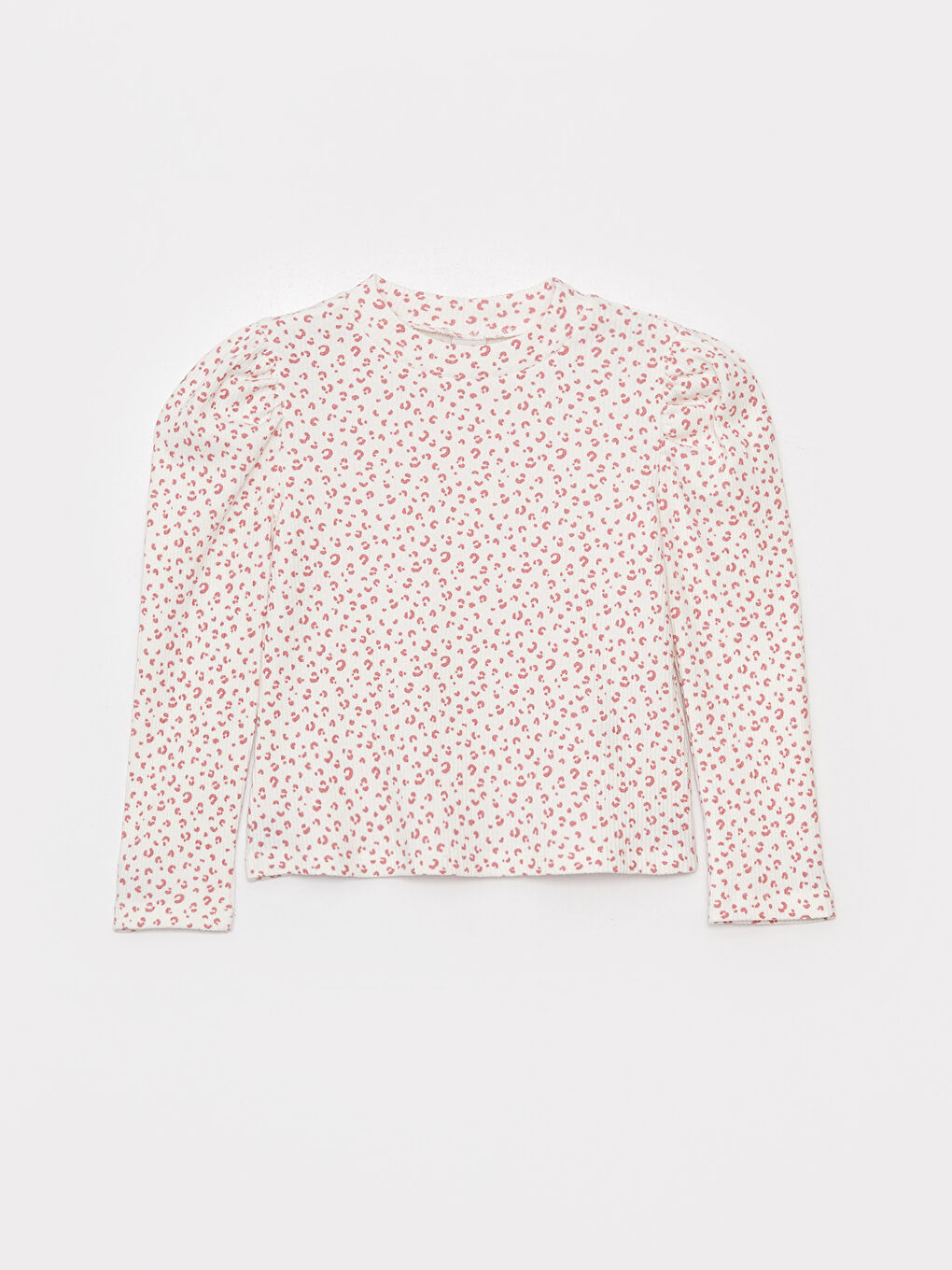 Ekru Dik Yaka Desenli Uzun Kollu Kız Çocuk Tişört-3