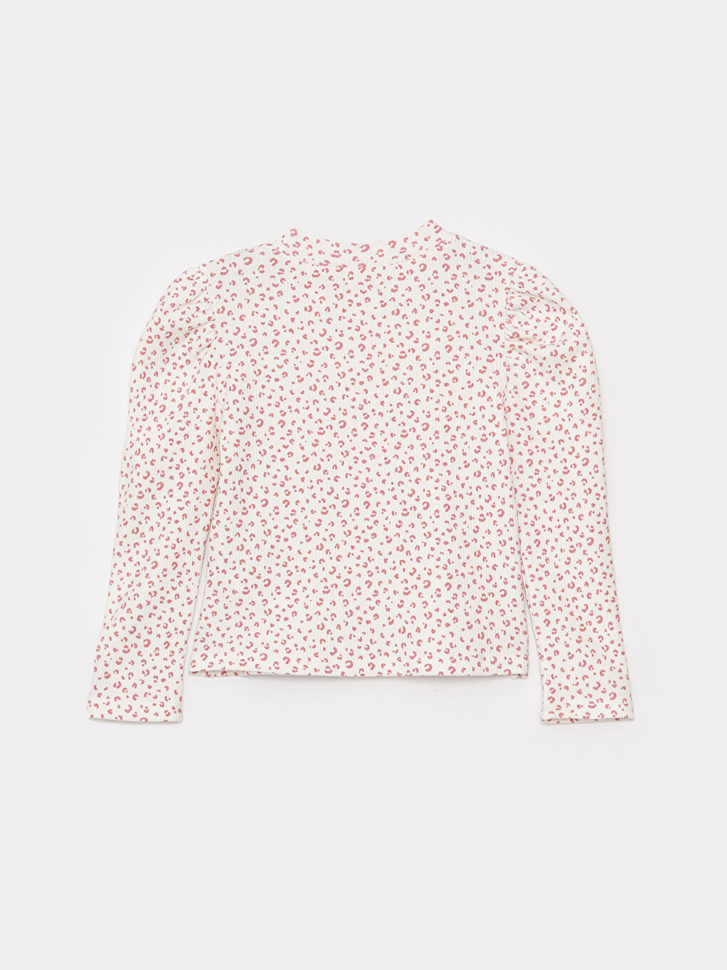 Ekru Dik Yaka Desenli Uzun Kollu Kız Çocuk Tişört-4