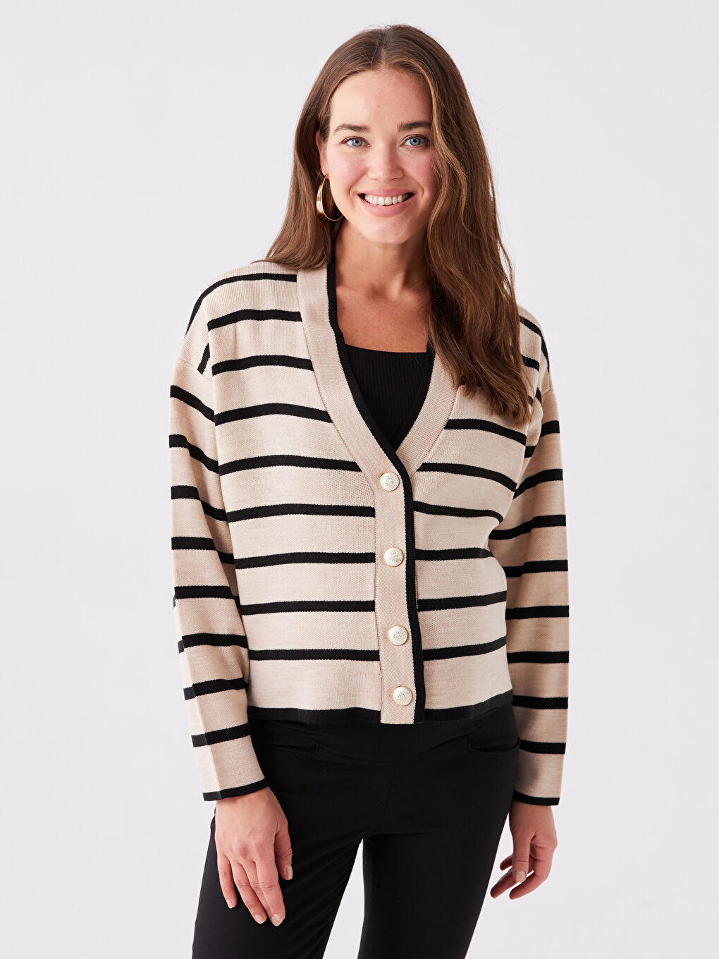 V-Neck Striped Long Sleeve Maternity Knitwear Cardigan