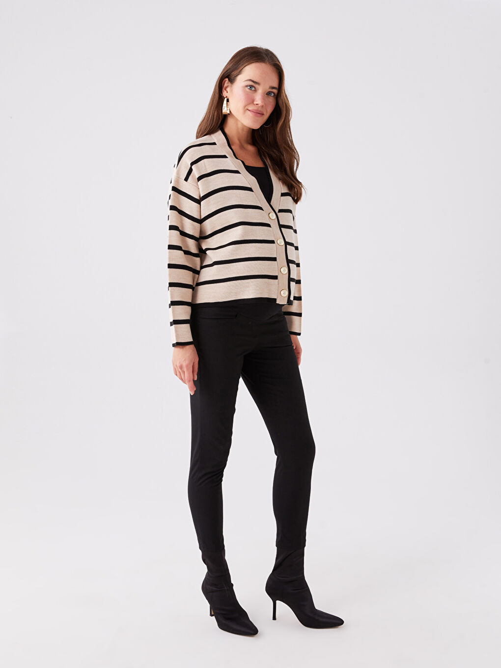 V-Neck Striped Long Sleeve Maternity Knitwear Cardigan-2