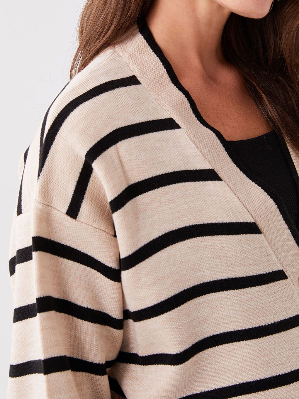 V-Neck Striped Long Sleeve Maternity Knitwear Cardigan-3