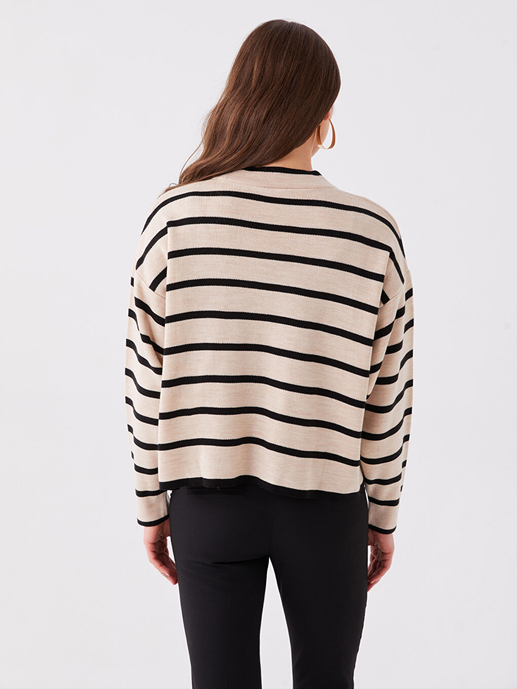 V-Neck Striped Long Sleeve Maternity Knitwear Cardigan-4