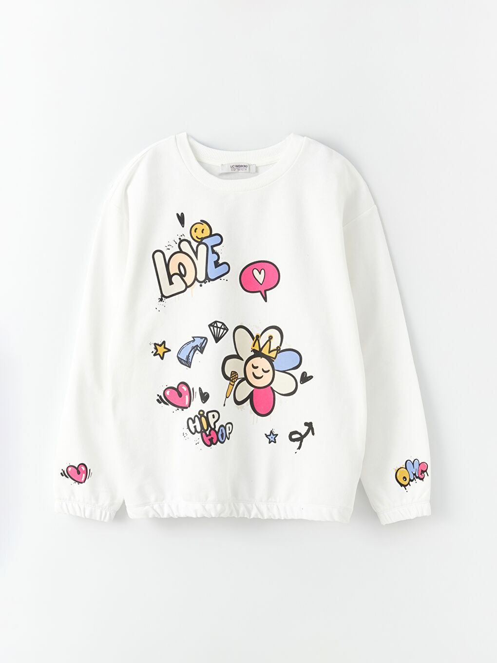 LCW Kids Ekru Bisiklet Yaka Baskılı Uzun Kollu Kız Çocuk Sweatshirt ve Eşofman Altı - 1