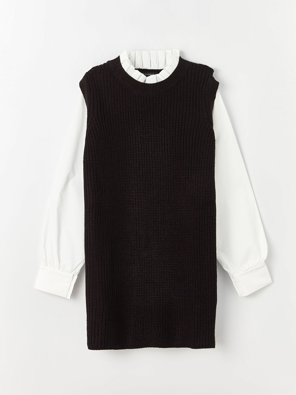 تونيك تريكو نسائي بياقة واقفة مكشكشة وكم طويل مستقيم-5