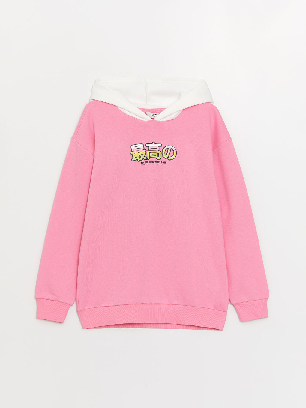 Pembe Baskılı Uzun Kollu Kız Çocuk Hoodie