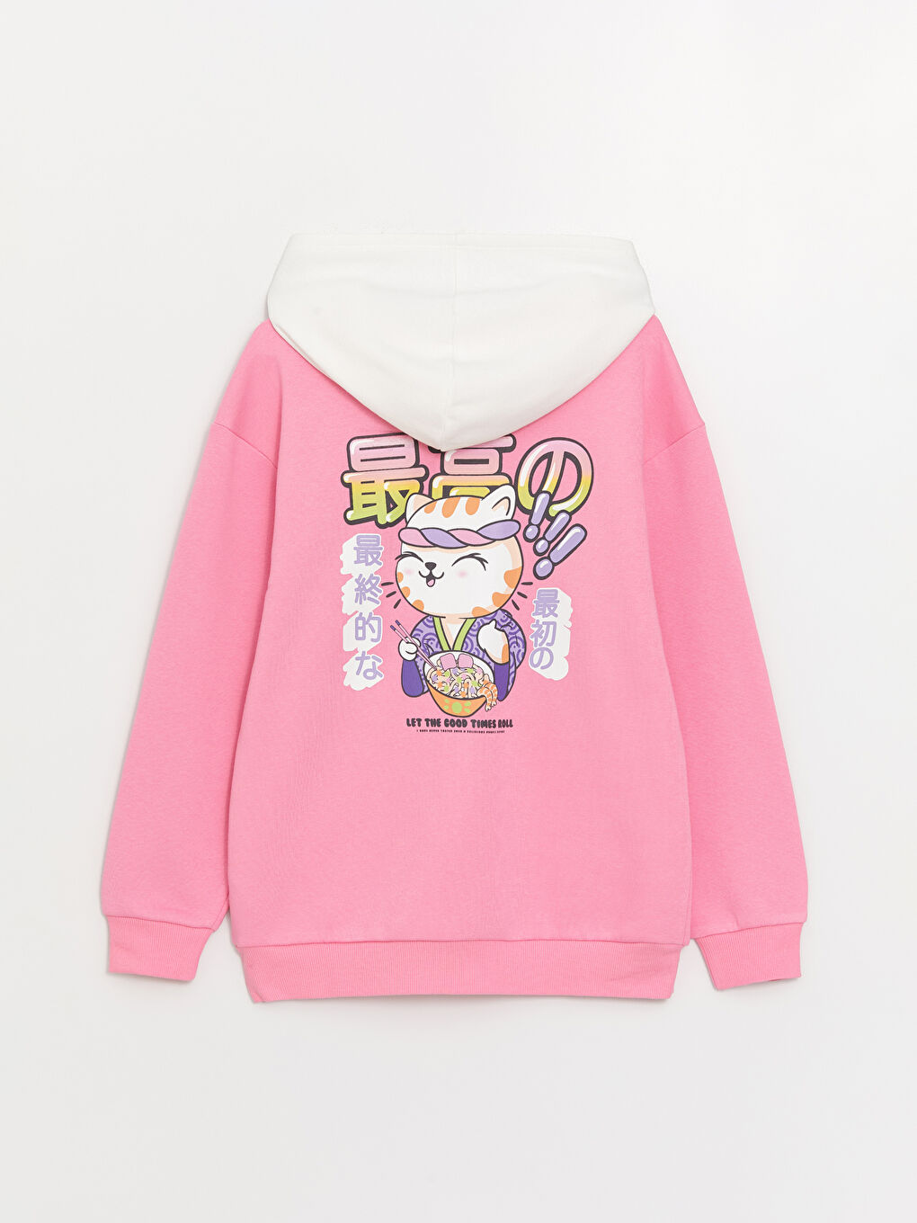 Pembe Baskılı Uzun Kollu Kız Çocuk Hoodie-1