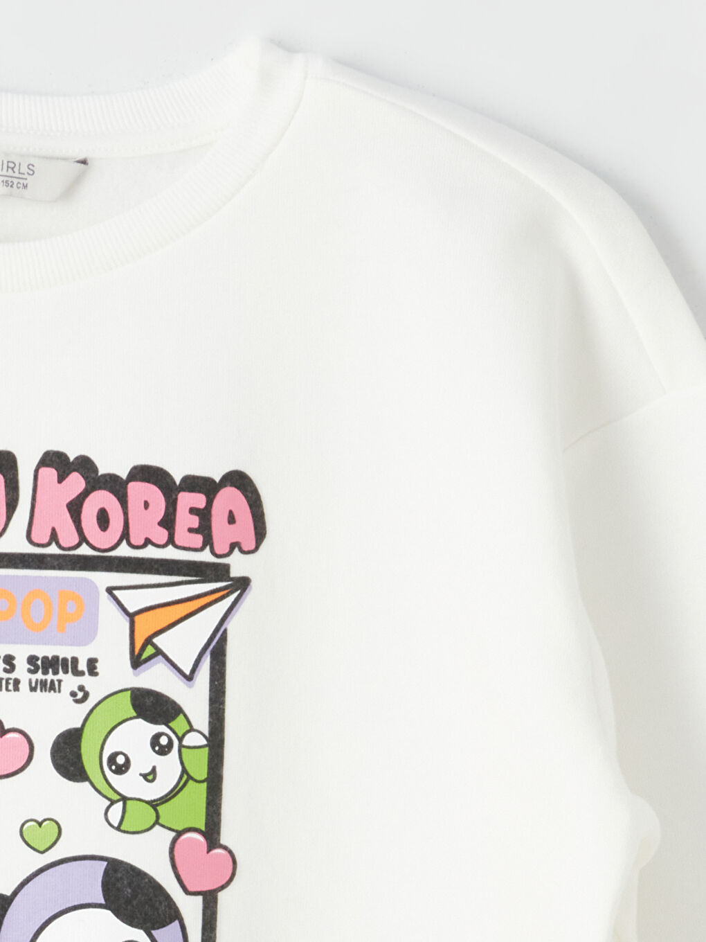 LCW Kids Krem Rengi Bisiklet Yaka K-Pop Baskılı Uzun Kollu Kız Çocuk Sweatshirt - 1