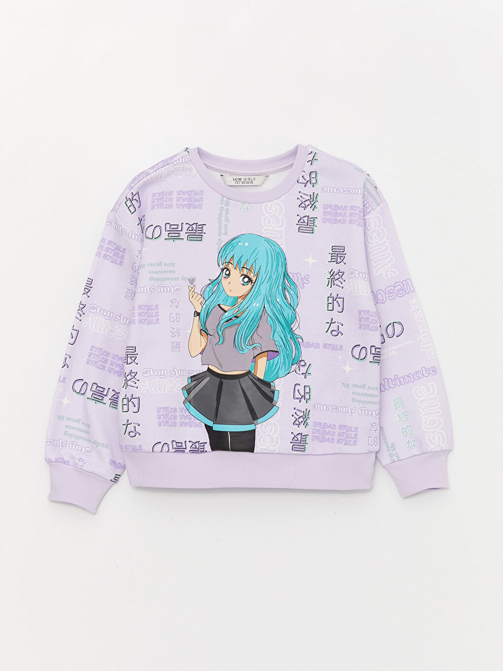 LCW Kids Crew Neck Printed Long Sleeve Girls' Sweatshirt -W35259Z4-LSC