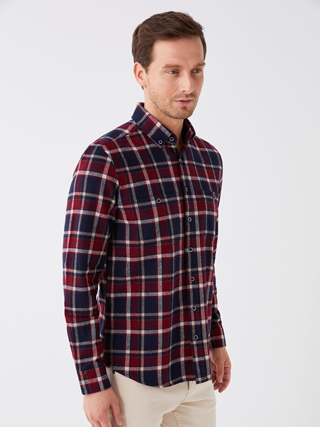Regular Fit Long Sleeve Plaid Men's Shirt