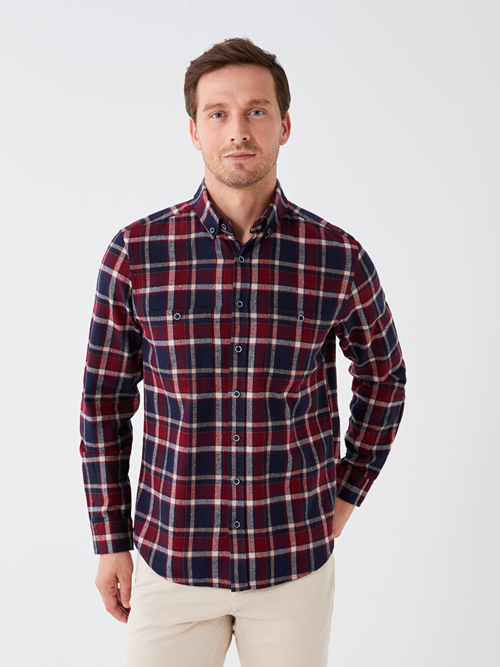 Regular Fit Long Sleeve Plaid Men's Shirt-1
