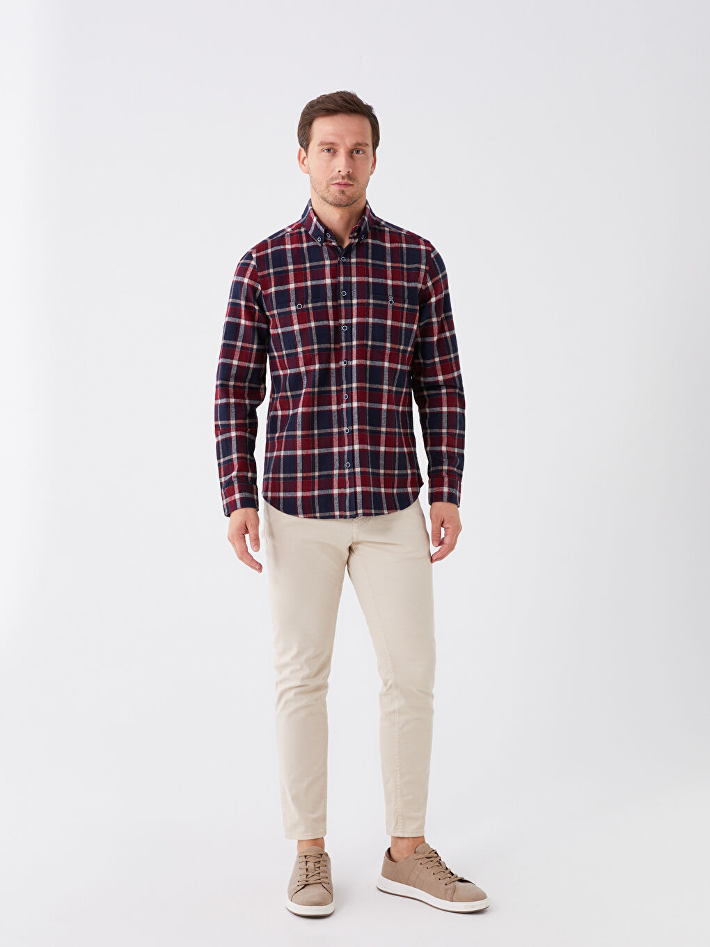 Regular Fit Long Sleeve Plaid Men's Shirt-2