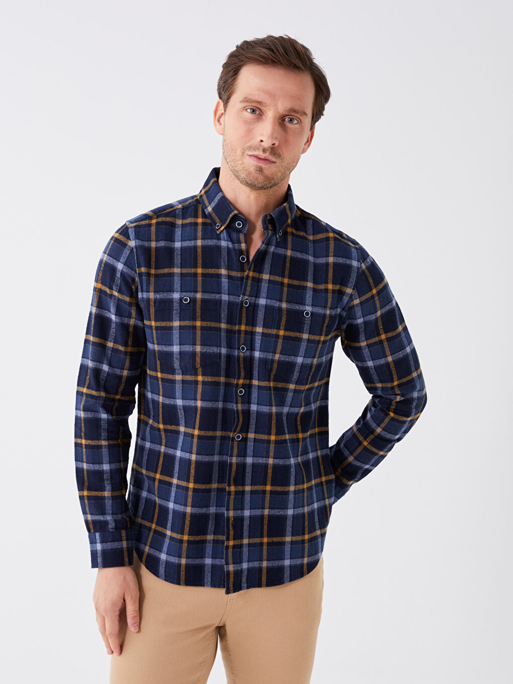 Chemise Écossaise à Manches Longues pour Hommes Coupe Régulière