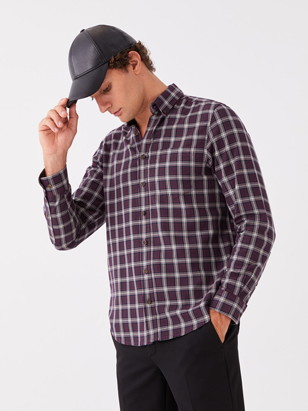 Regular Fit Long Sleeve Plaid Men's Shirt-1