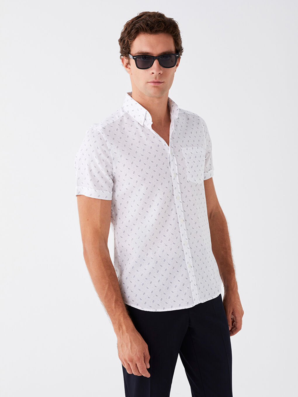 Chemise À Motifs Svelte à Manches Courtes pour Hommes-1