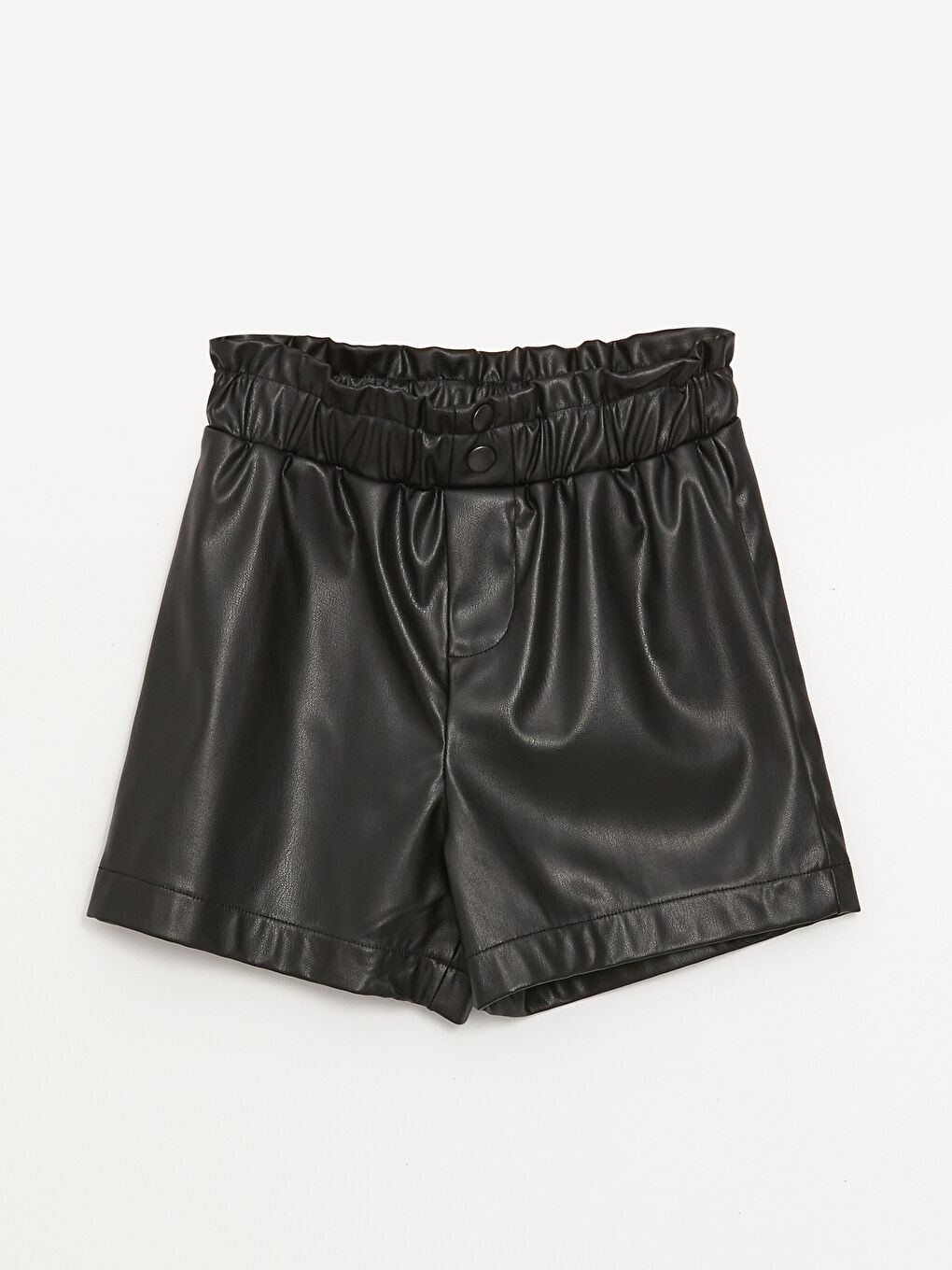 Siyah Beli Lastikli Deri Görünümlü Kız Çocuk Şort-1