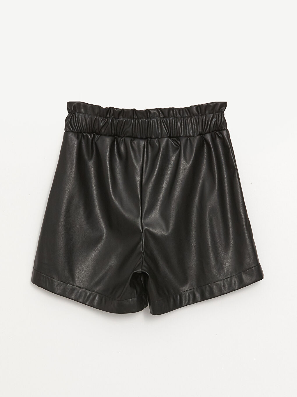 Siyah Beli Lastikli Deri Görünümlü Kız Çocuk Şort-2