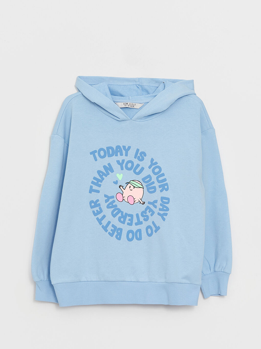 Mavi Baskılı Uzun Kollu Kız Çocuk Hoodie