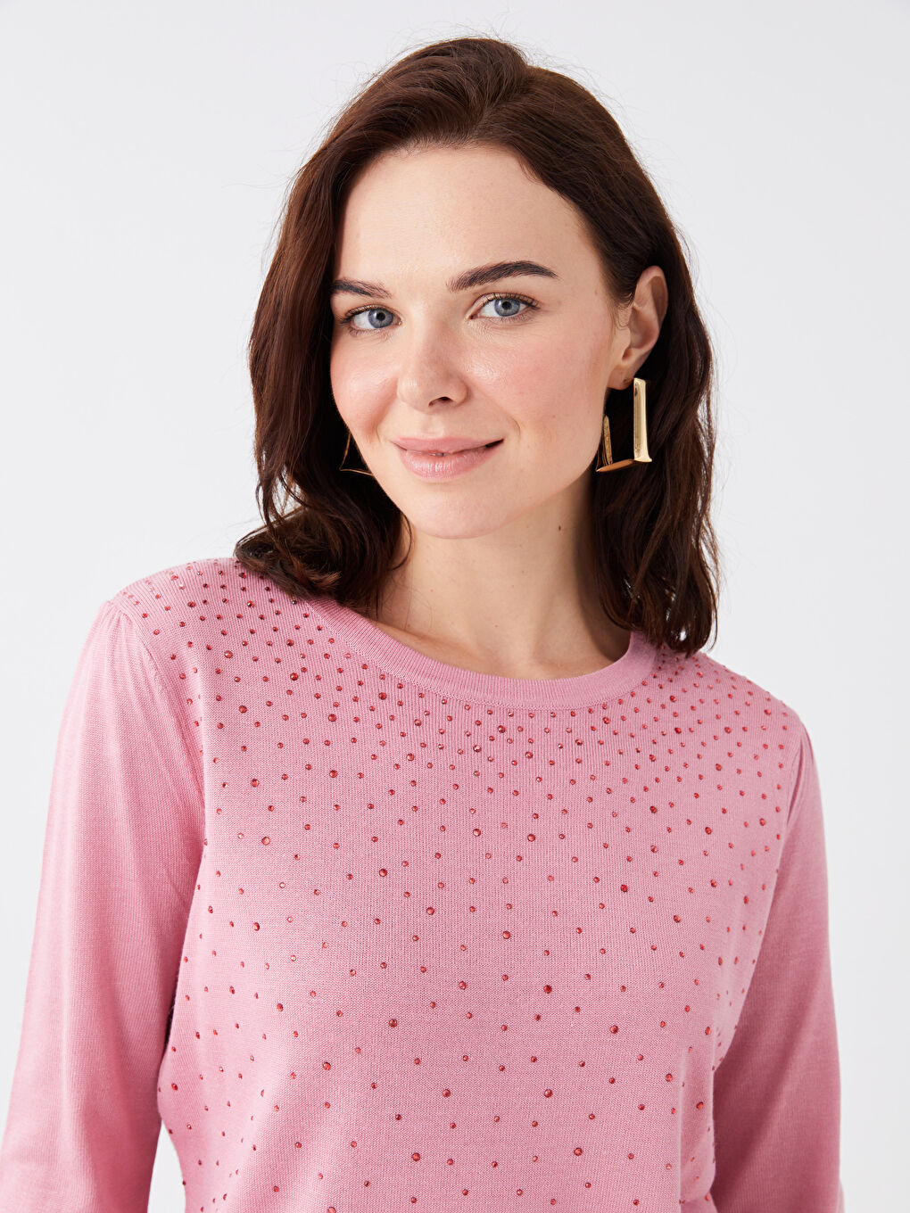 Crew Neck Rhinestone Embellished Women's Knit Sweater-2