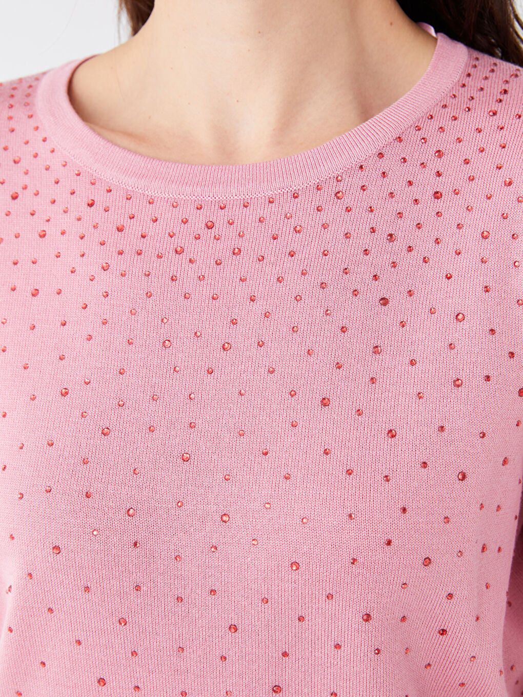 Crew Neck Rhinestone Embellished Women's Knit Sweater-3