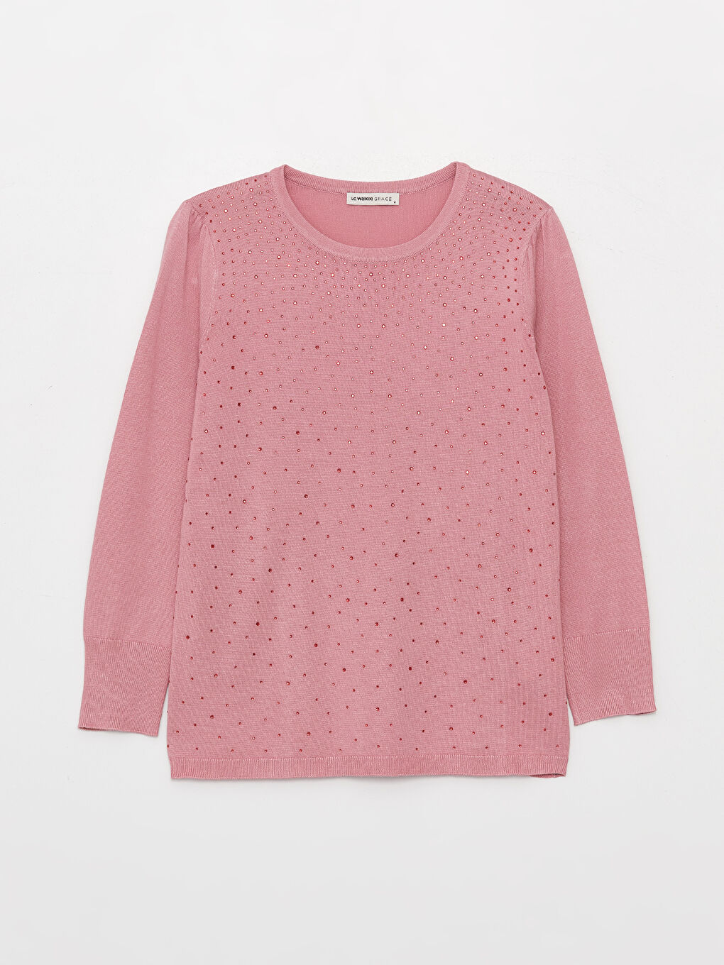 Crew Neck Rhinestone Embellished Women's Knit Sweater-5