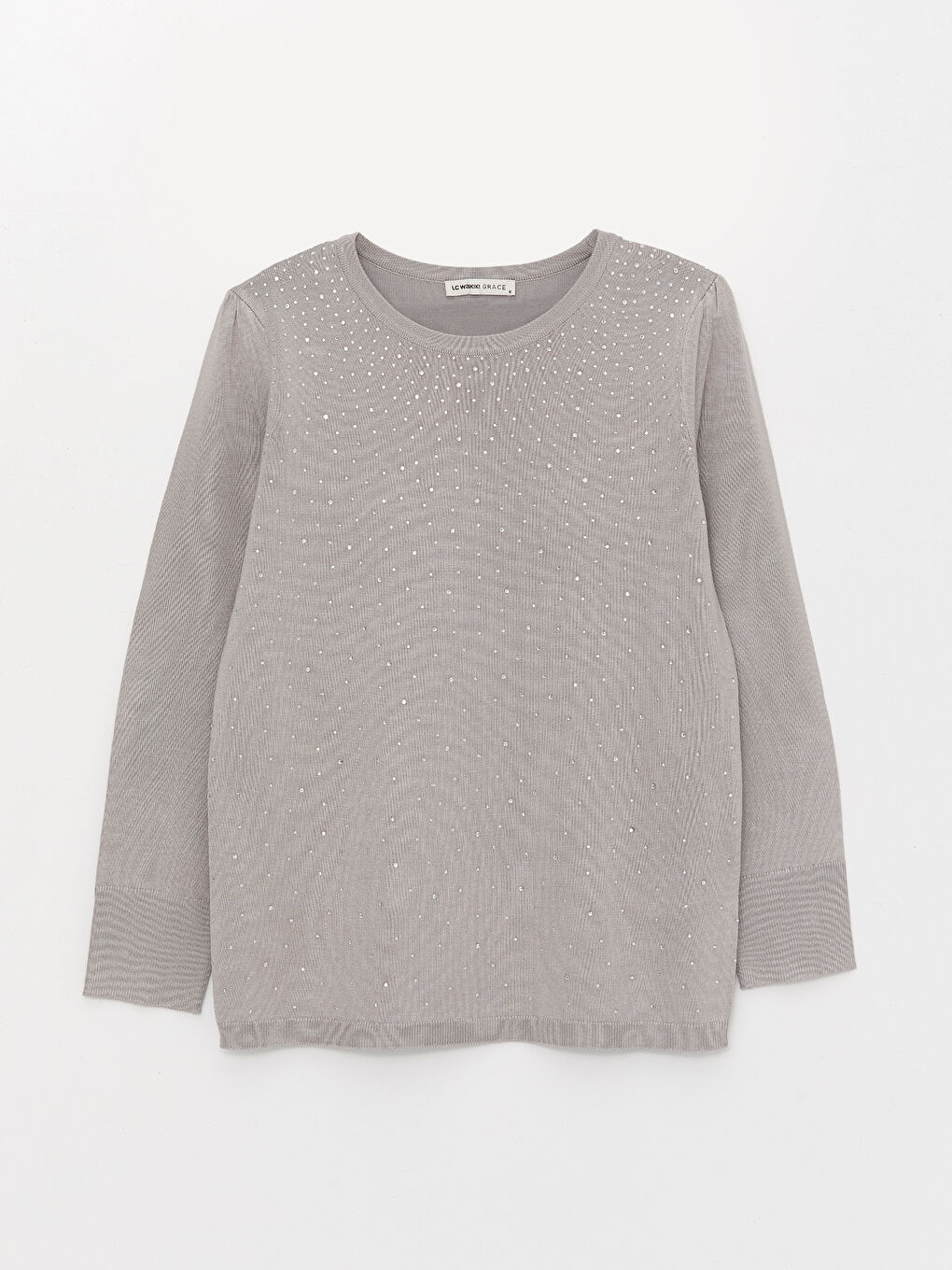 Әйелдерге арналған трикотаж әшекеймен безендірілген дөңгелек жағалы жемпір-5