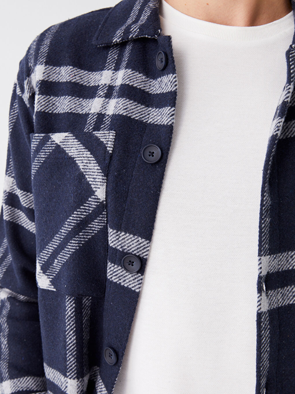 Lacivert Regular Fit Uzun Kollu Ekose Erkek Oduncu Gömlek Ceket-3