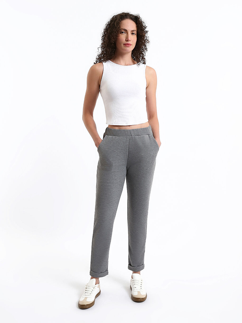 Women's Elasticated Waist Plain Sweatpants-1