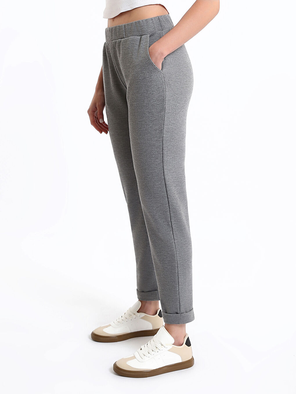 Women's Elasticated Waist Plain Sweatpants-5
