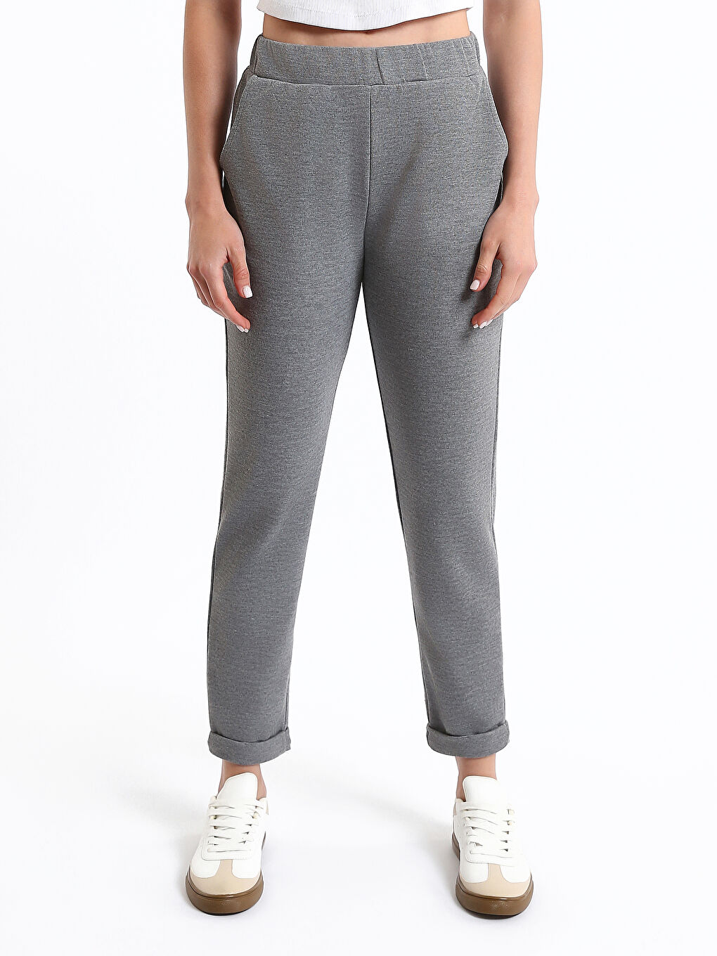 Women's Elasticated Waist Plain Sweatpants-2