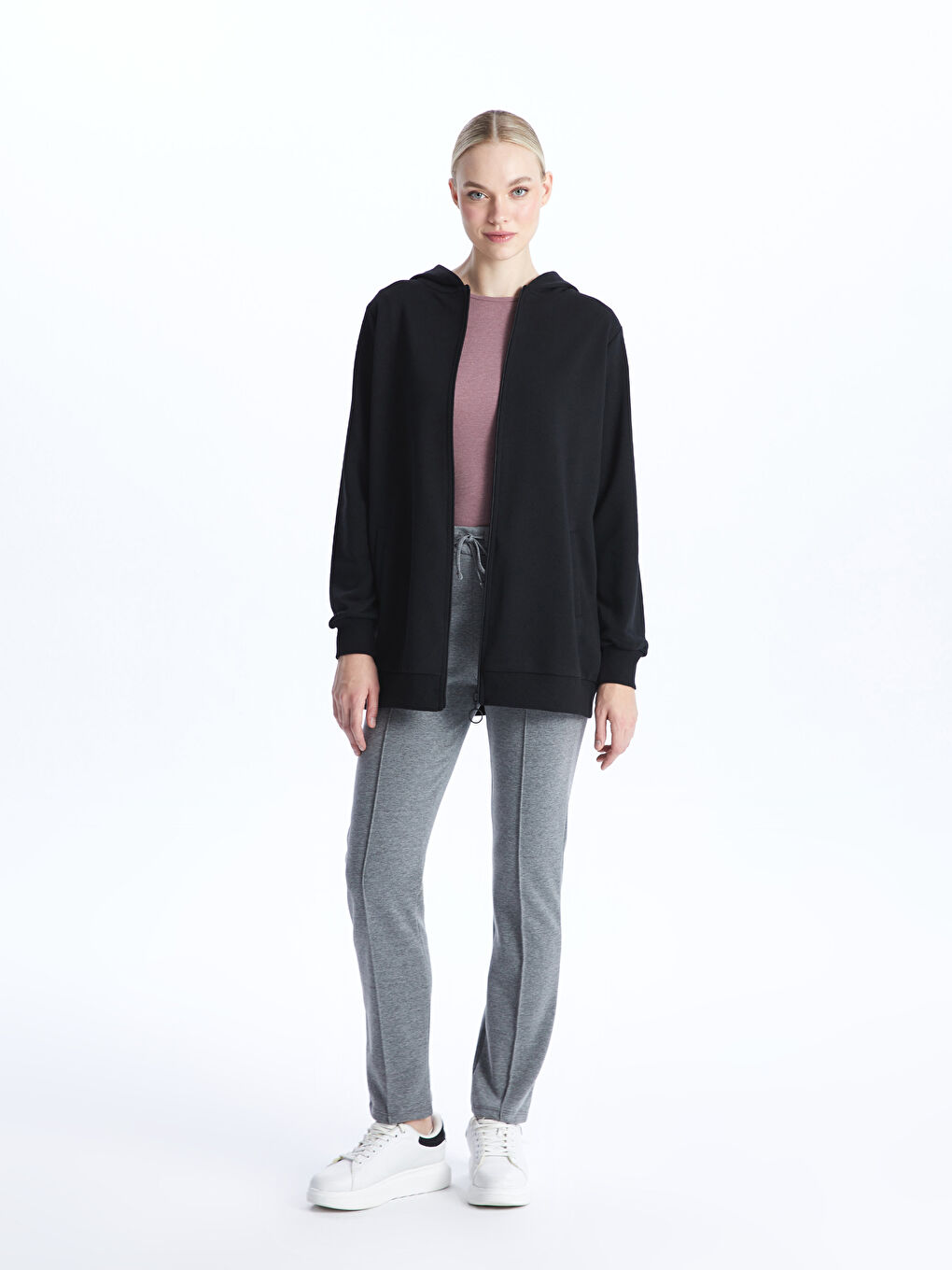 Antrasit Kadın Beli Lastikli Düz Eşofman Altı-1