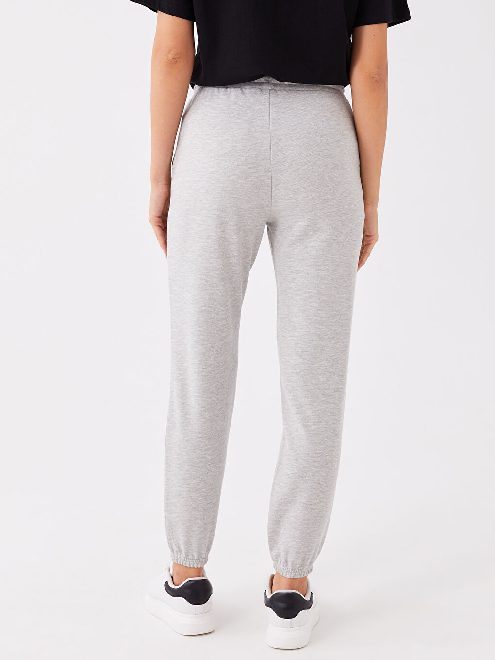 Gri Kadın Beli Lastikli Düz Jogger Eşofman Altı-4