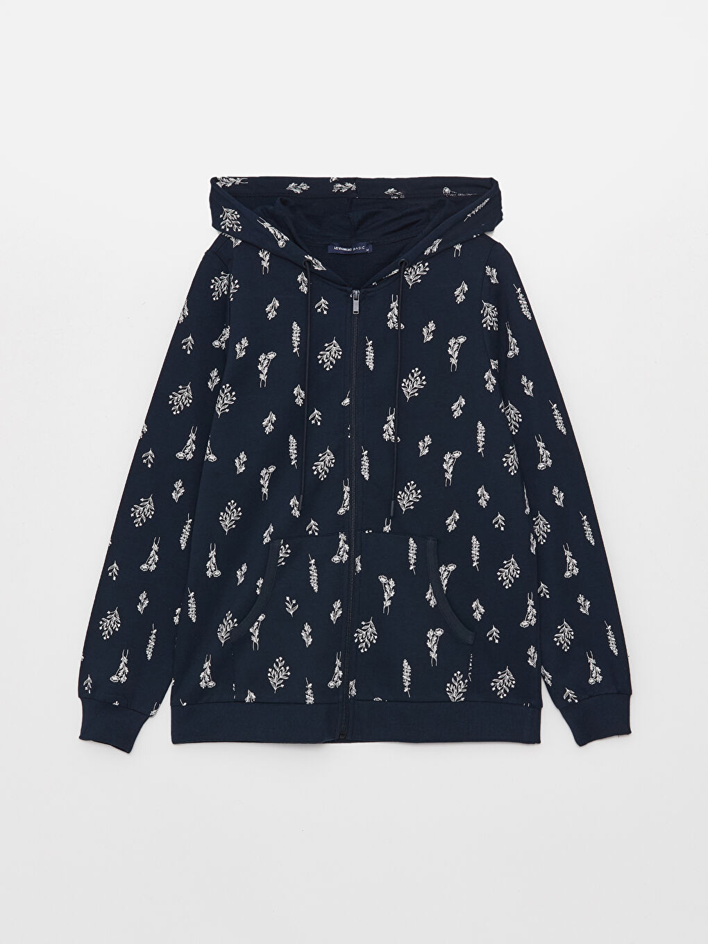 LCWAIKIKI Basic Kapüşonlu Desenli Kadın Fermuarlı Sweatshirt