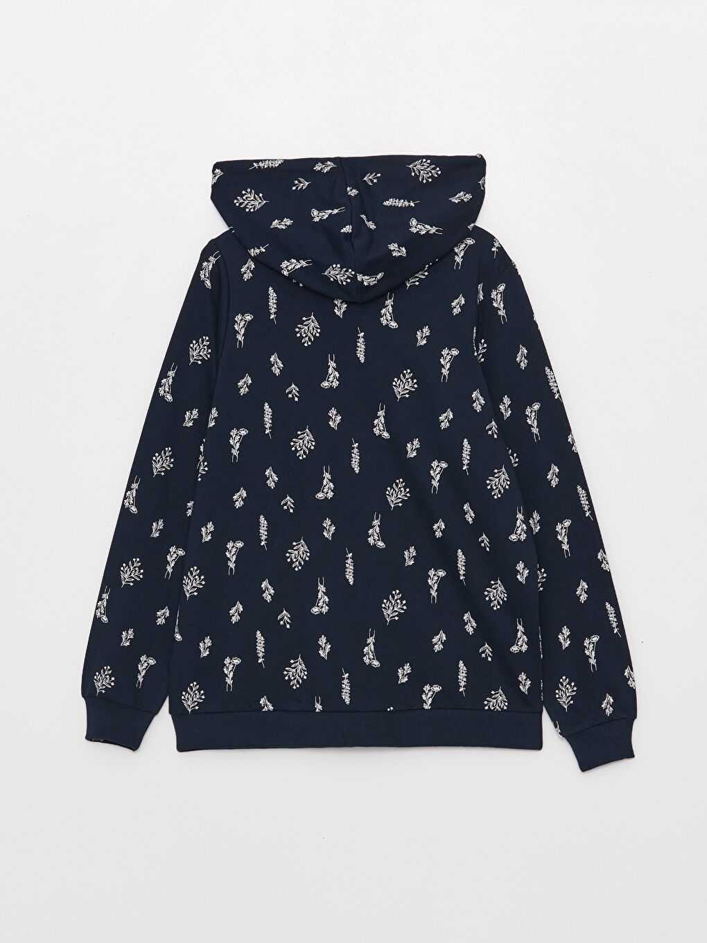 Lacivert Kapüşonlu Desenli Kadın Fermuarlı Sweatshirt-6