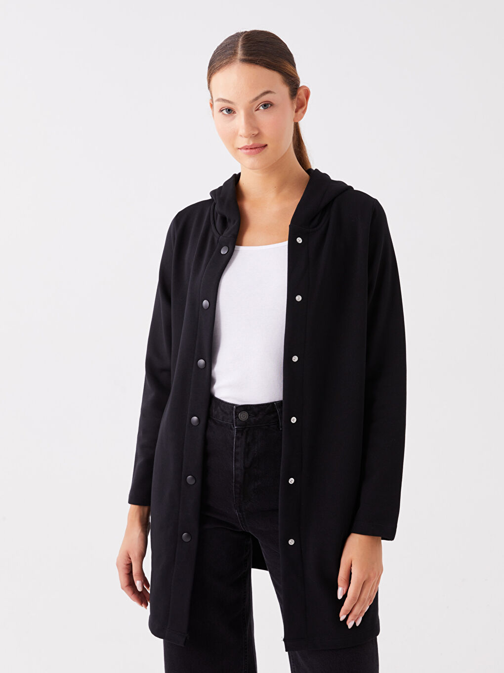 LCWAIKIKI Basic Hooded Plain Long Sleeve Women's Sports Cardigan -W35331Z8-CVL